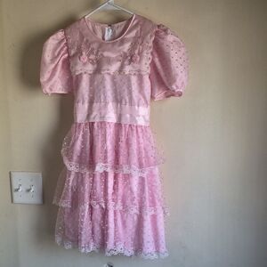 Pink Tiered Lace & Tulle Party Dress